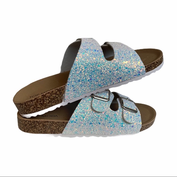 Top Moda White Glitter Buckle Slides size 8.5 - Picture 5 of 8